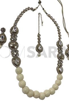 Alternative view of Long Rudrus Moti And Crystal Necklace Set