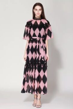 Runway Pink And Black High Neck Maxi Dress
