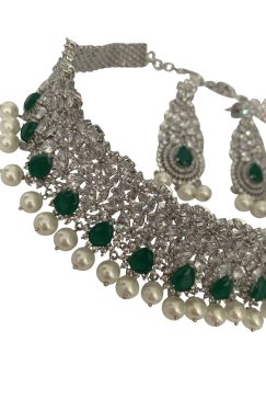 Alternative view of Green SERENA American Diamond Necklace Set