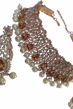 Alternative view of Orange SERENA American Diamond Necklace Set