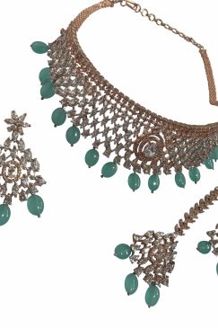 Alternative view of Mint Green SURI American Diamond Necklace Set