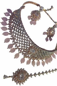 Alternative view of Baby Pink SURI American Diamond Necklace Set