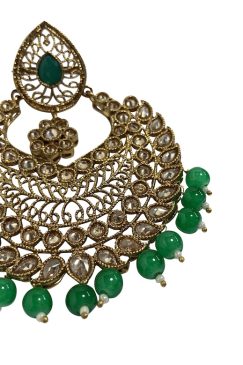Alternative view of Green And Gold Large MEERA Chand Bali Earrings