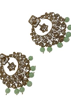 Alternative view of Mint And Gold Large ROHINI Chand Bali Earrings