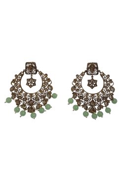 Mint And Gold Large ROHINI Chand Bali Earrings