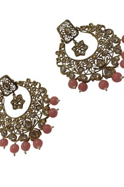 Alternative view of Pink And Gold Large ROHINI Chand Bali Earrings
