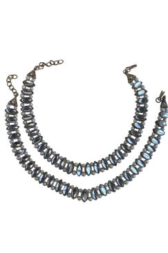 Golden Anklet Payal With Crystal Stone And Moti