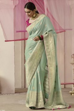 Light Green Embroidered Wedding Saree