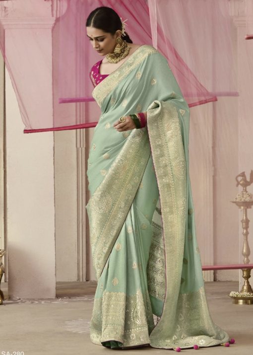 Light Green Embroidered Wedding Saree