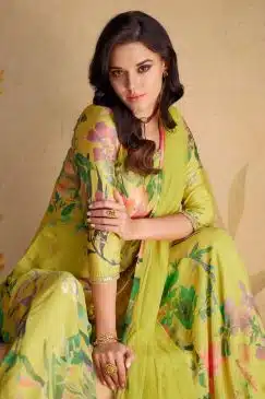 Alternative view of Lime Green Chinon Floral Print Sharara Suit