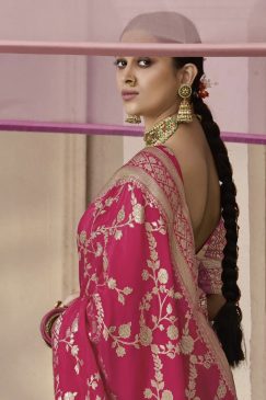 Alternative view of Deep Pink Embroidered Wedding Saree