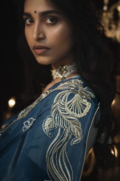 Alternative view of Blue Fancy Embroidered Wedding Saree