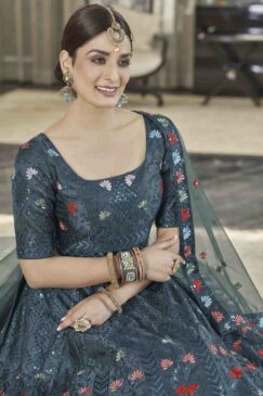 Alternative view of Teal Silk Party Wear Lehenga Choli