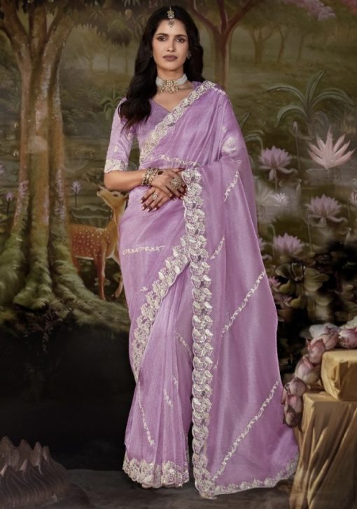 Lilac Embroidered Wedding Saree