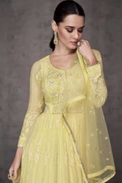Alternative view of Yellow Georgette Embroidered Anarkali Suit