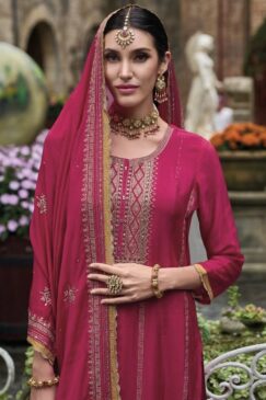 Alternative view of Pink Chinon Embroidered Palazzo Salwar Suit