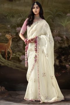 Off White Embroidered Wedding Saree