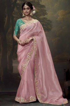 Pink Embroidered Wedding Saree