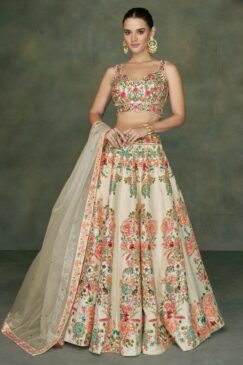 Off White Embroidered Designer Lehenga Choli