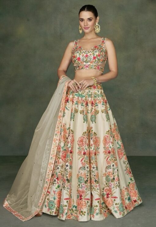 Off White Embroidered Designer Lehenga Choli