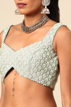 Alternative view of Sea Green Floral Embroidered Net Bridal Lehenga Choli