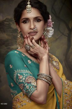 Alternative view of Mustard Embroidered Wedding Saree