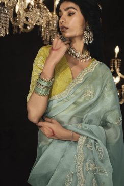 Alternative view of Mint Green Fancy Embroidered Wedding Saree