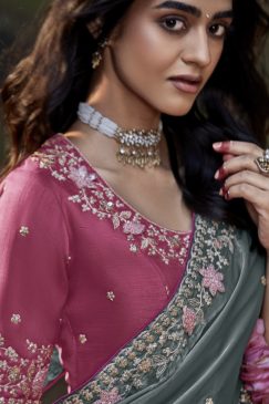 Alternative view of Grey Embroidered Wedding Saree