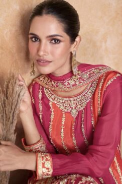 Alternative view of Pink Chinon Embroidered Traditional Sharara Suit