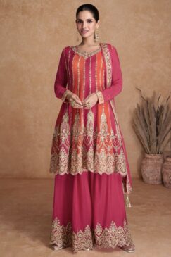 Pink Chinon Embroidered Traditional Sharara Suit