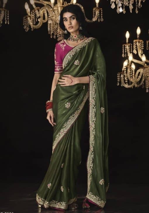 Green Fancy Embroidered Wedding Saree