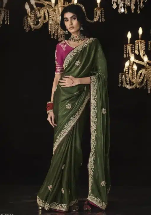 Green Fancy Embroidered Wedding Saree