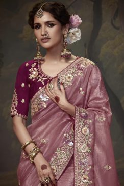 Alternative view of Rose Pink Embroidered Wedding Saree