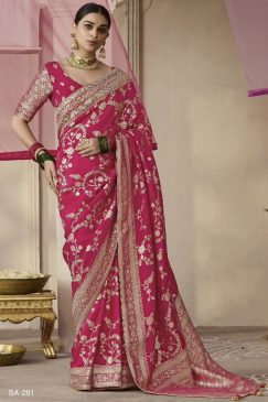 Deep Pink Embroidered Wedding Saree