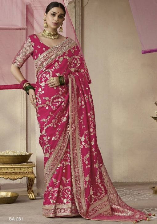 Deep Pink Embroidered Wedding Saree