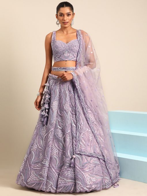 Lavender Designer Bridal Heavy Embroidered Lehenga Choli