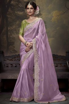 Lilac Embroidered Wedding Saree