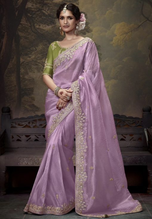 Lilac Embroidered Wedding Saree