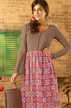 Trendy Brown And Pink Georgette Kurti Top