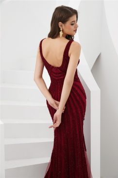 Alternative view of Red Mermaid Trail Back Beaded Dress