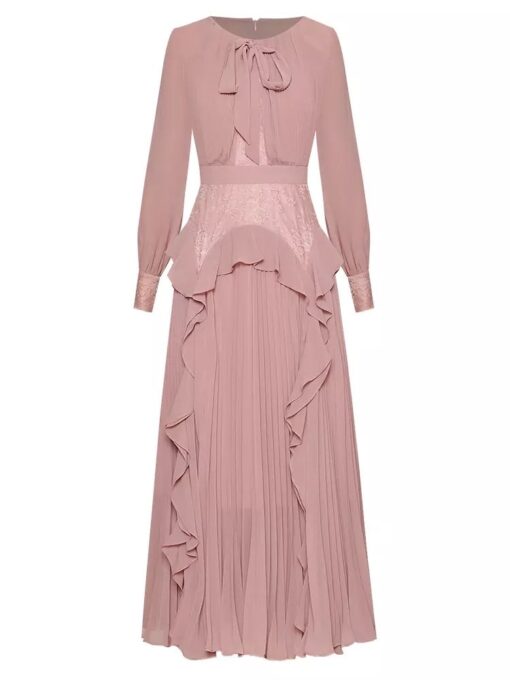 Runway Pink Bow Tie Ruffle Midi Dress